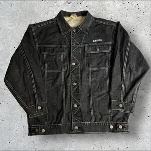 Y2K Iceberg Jeans Jacket Men's Black Denim Jacket‎ Cotton Button Front Size XL